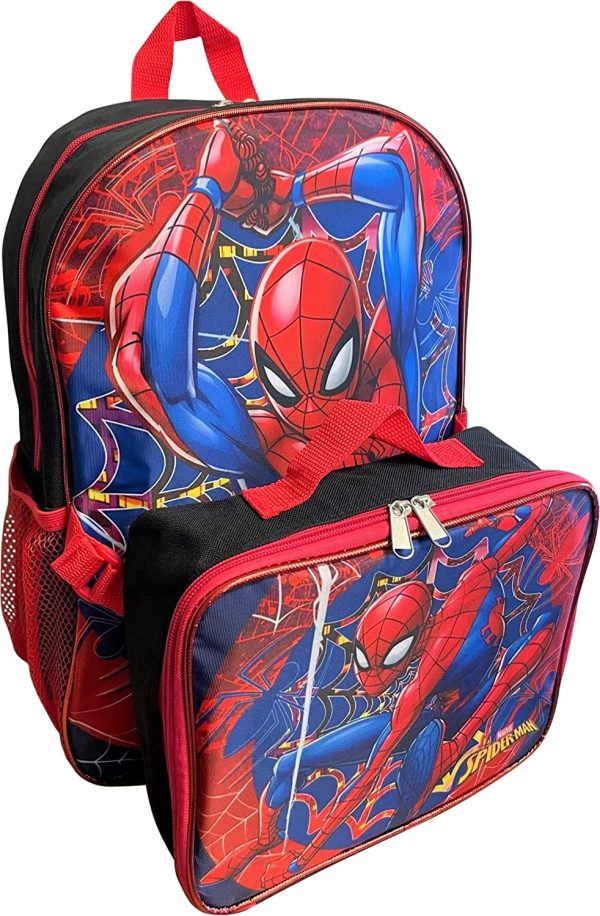 Spiderman Boy's 16 Inch Backpack With Removable Matching Lunch Box (Black-Red), Black-red, Large - Image 3