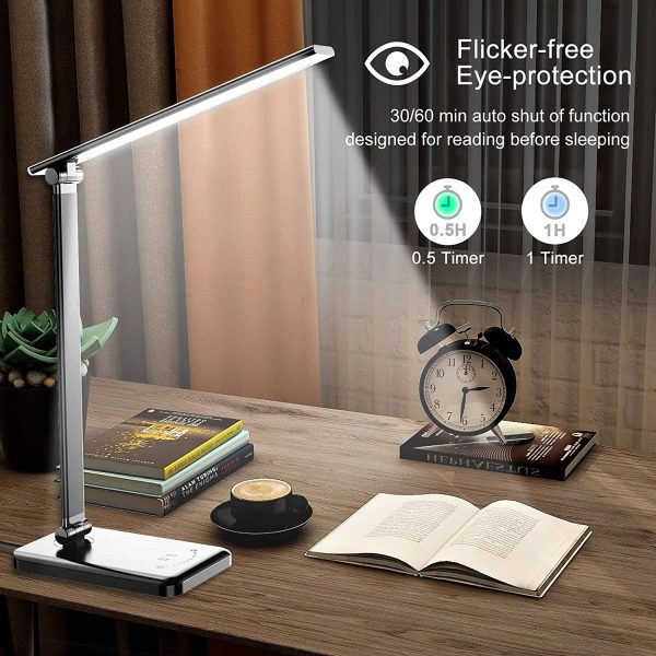 LED Desk Lamp with USB Charging Port, Dimmable Eye-Caring Table Lamp with 5 Color Modes & 10 Brightness Levels, Auto Timer, Memory Function, Touch Control Task Lamp for Work Home Office Study(Black) - Image 7