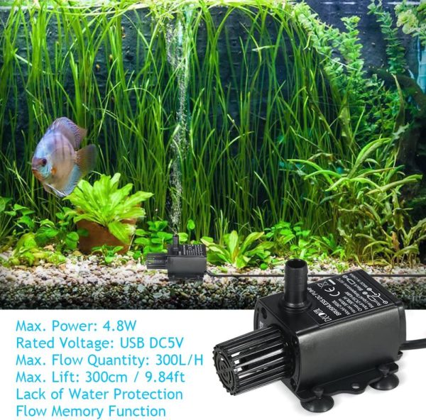 Decdeal Submersible Water Pump with Flow Adjustment Function and USB Interface, DC 5V 4.8W 300L/H Lift 300cm - Image 8