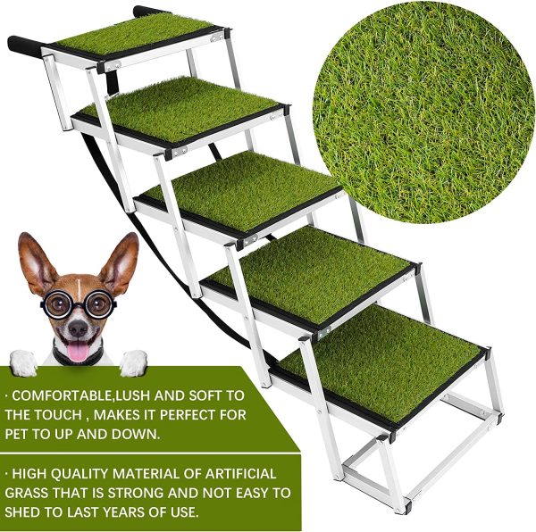 Dog Ramps for Large Dogs SUV,Dog Stairs for Car,Dog Ramps for Large Dogs,Dog Car Pet Ramps,Aluminum Lightweight, Supports up to 200 lbs,5 Steps, 5 Steps -Grass, Black - Image 6