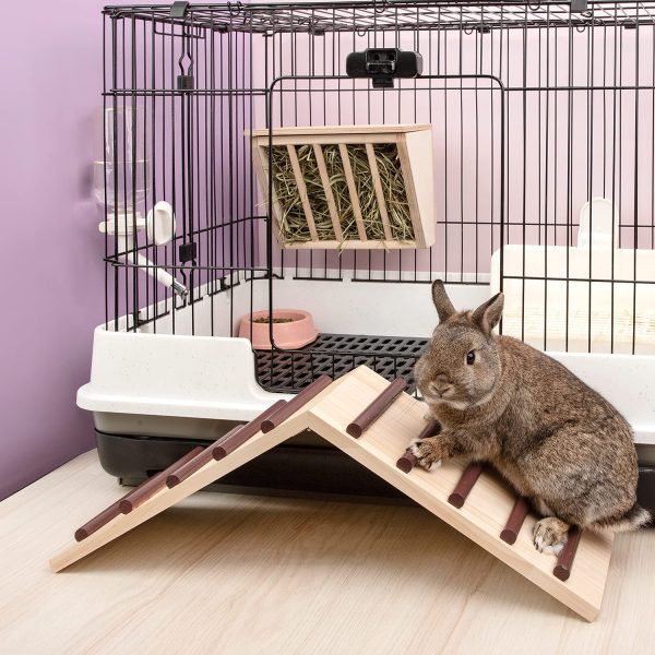 Niteangel Wooden Cage Bridge for Rabbits, Guinea Pigs and Chinchilla, Large Size (Round Stairs)