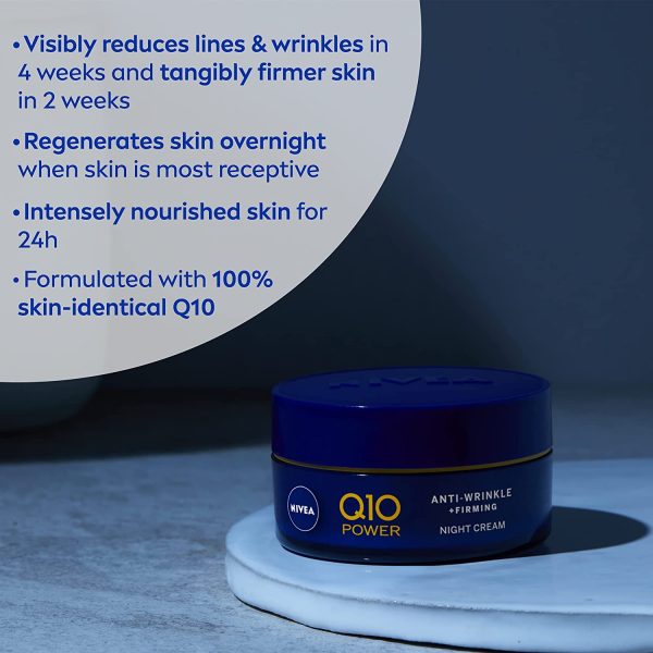 NIVEA Q10 Power Anti-Wrinkle Night Cream (50ml), Anti Aging Face Moisturiser for Women, Firming Face Moisturiser, Anti-Wrinkle Face Cream with Q10