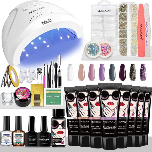 Morovan Poly Gel Nail Kit with Everything Nail Extension Gel Kit with 48W LED Nail Lamp 8 Pcs 0.5oz Poly Gel Nail Kits with U/V Light Starter Kit Nail Supplies - Image 4