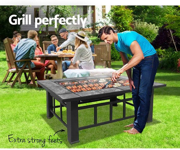 Outdoor Fire Pit BBQ Table Grill Fireplace w/Ice Tray Barbecue Picnic Heater Desk Garden Patio Camping Cooker Brazier