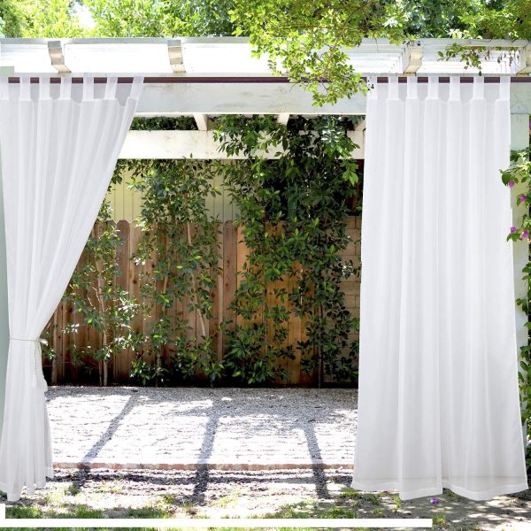 Outdoor Sheer Curtains 84 - 2 Panels Waterproof Tab Top Indoor Outdoor Curtains Patio Privacy White Sheer Drapes Blinds for Porch / Deck / Pergola with 2 Tiebacks, W54 x L84 Inches - Image 6