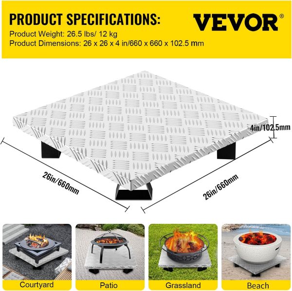 VEVOR Fire Pit Heat Shield, 26 x 26 Inch Deck Defender & Grass Guard, High Temp Carbon Steel Fire Pit Heat Deflector for Grass Lawn Guarding, Fire Pit Pad for Outdoors, Bonfires, Wood Burning, Square - Image 5