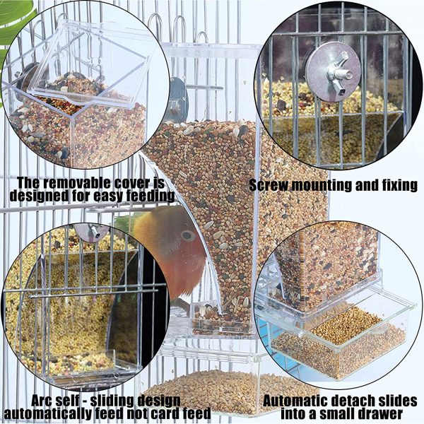 No Mess Bird Cage Feeder Automatic Parrot Seed Feeders with Perch Acrylic Transparent Seed Food Container Cage Accessories for Small and Medium Lovebirds Parakeets - Image 7