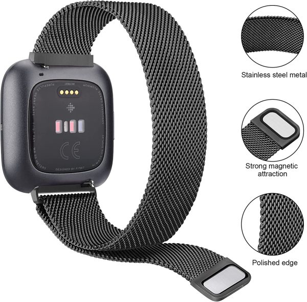 Metal Bands Compatible with Fitbit Versa 2 & Fitbit Versa & Fitbit Versa Lite Edition Band, Stainless Steel Loop Metal Mesh Replacement Sport Strap Bracelet Wristbands for Women Men - Image 2