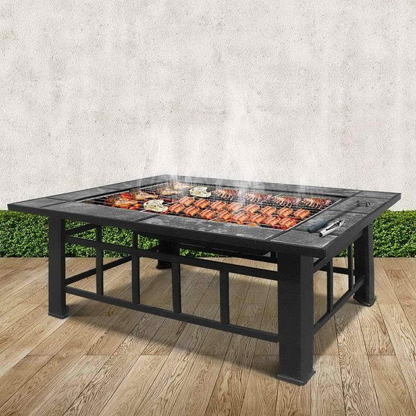 Outdoor Fire Pit BBQ Table Grill Fireplace w/Ice Tray Barbecue Picnic Heater Desk Garden Patio Camping Cooker Brazier - Image 3