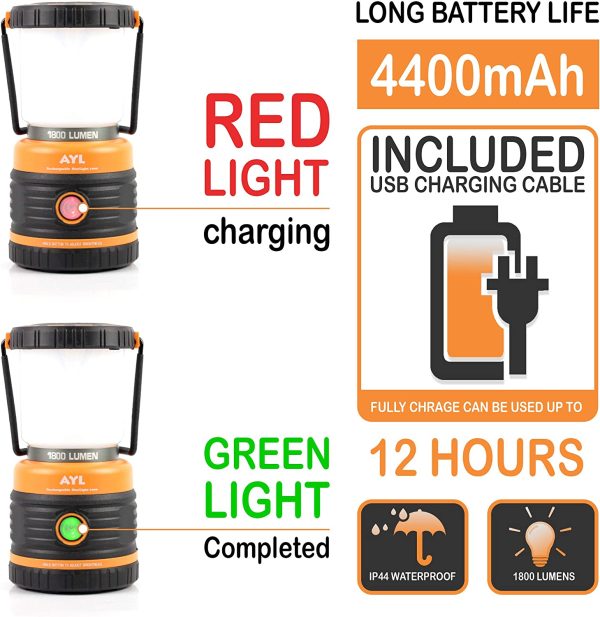 LED Camping Lantern Rechargeable, 1800LM, 4 Light Modes, 4400mAh Power Bank, IP44 Waterproof, Perfect Lantern Flashlight for Hurricane, Emergency, Power Outages, Home and More, USB Cable Included - Image 2