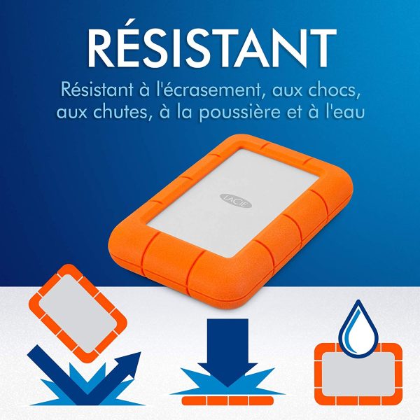 LaCie Rugged Mini, 5T,B USB 3.0 Portable 2.5 inch External Hard Drive for PC and Mac, Orange/Grey, with Rescue Services (STJJ5000400) - Image 7