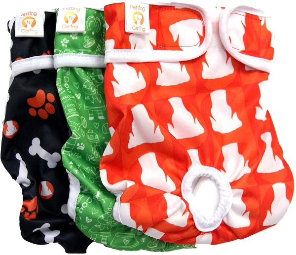 Dog Diapers Washable & Reusable by PETTING IS CARING - Female Dog Diapers Materials Durable Machine Washable Solution for Pet Incontinence and Long Travels - 3 Pack Set (Printed, XS) - Image 7