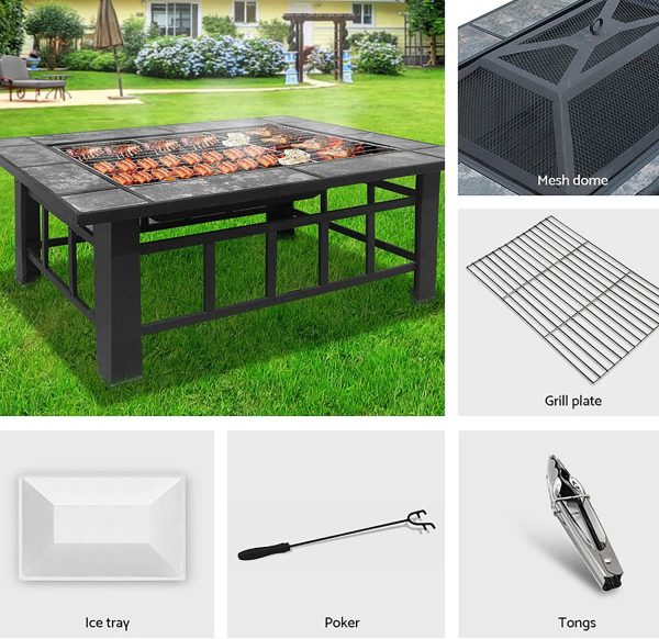 Outdoor Fire Pit BBQ Table Grill Fireplace w/Ice Tray Barbecue Picnic Heater Desk Garden Patio Camping Cooker Brazier - Image 2