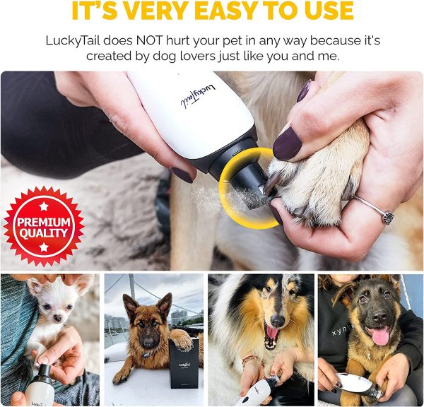 LuckyTail Dog Nail Grinder Trimmer ??Professional Quiet 2-Speed Rechargeable Electric Pet Grooming & Smoothing Tool Kit ??Painless Paw Clipper