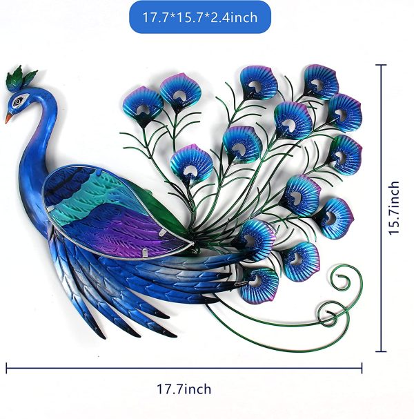 Liffy Metal Peacock Wall Art Outdoor Wall Decor Hanging Glass Decoration for Home, Garden or Front Door - Image 7