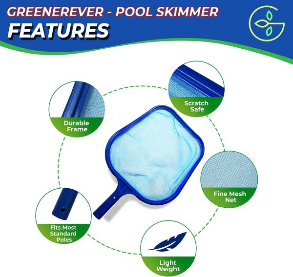 Greenerever Pool Skimmer Net | Hot Tub Spa Leaf Cleaner Net | Swimming Pool Skimmer Cleaning Net | Plastic Framed Fine Mesh Net | Easily Removes Leaves, Debris from Pools, Ponds, Spas, Hot Tubs - Image 2