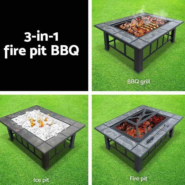 Outdoor Fire Pit BBQ Table Grill Fireplace w/Ice Tray Barbecue Picnic Heater Desk Garden Patio Camping Cooker Brazier - Image 7