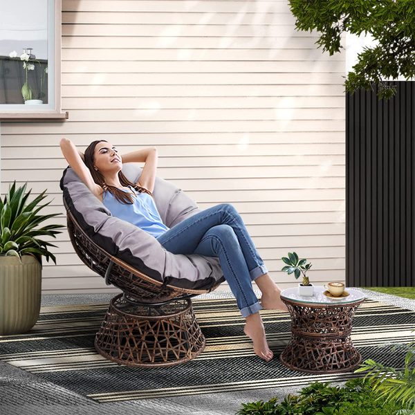 Gardeon Swivel Papasan Chair Indoor Outdoor Furniture Lounge with Padded Seat-Brown - Image 2