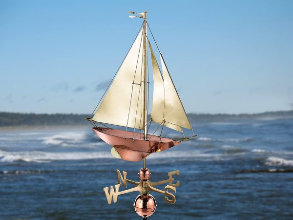 Good Directions Racing Sloop Weathervane, Pure Copper with Brass Sails (24 inch), Boat, Wind Vane