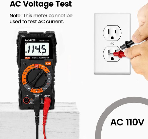 KAIWEETS Multimeter 2000 Counts Digital Multimeter with DC AC Voltmeter, Ohm Volt Amp Test Meter and Continuity Test Diode Voltage Tester - Image 3