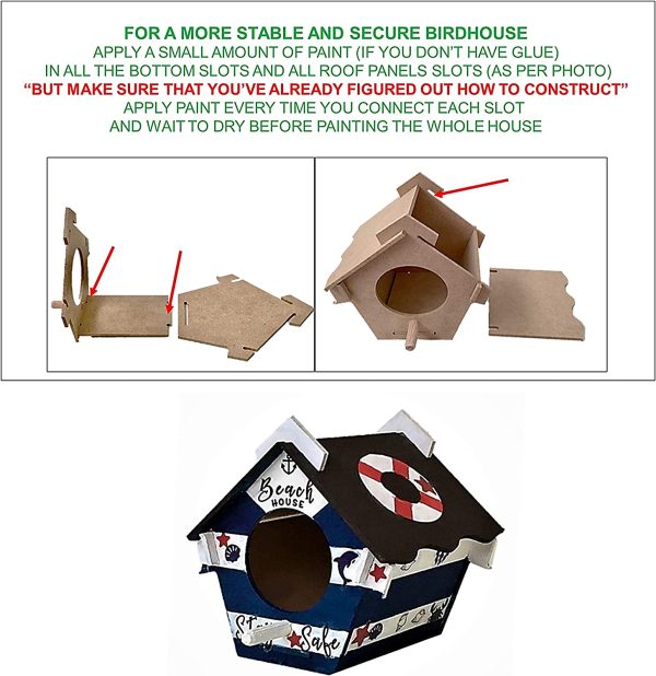 DIY Bird House Painting Kit with Ready to Use 6 Colours Acrylic Paints and 5 Brushes Build and Decorate Bird House or Nest Activity Craft Hobbies - Image 4