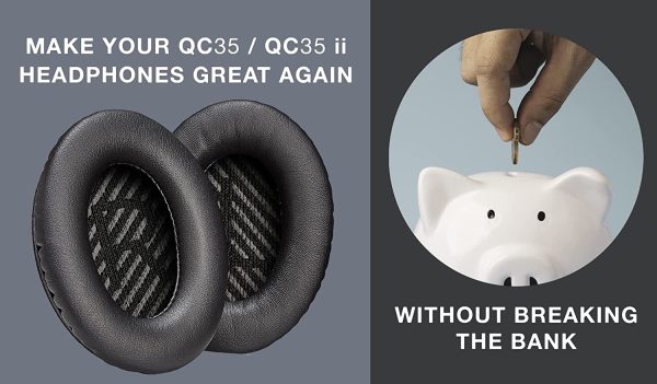 Replacement Ear Cushions for Bose Quiet Comfort 35 (QC35) and QuietComfort 35 II (QC35 II) Headphones. Complete with QC35 Shaped Scrims with 'L and R' Lettering (QC35/QC35 II Ear Pads, Black)