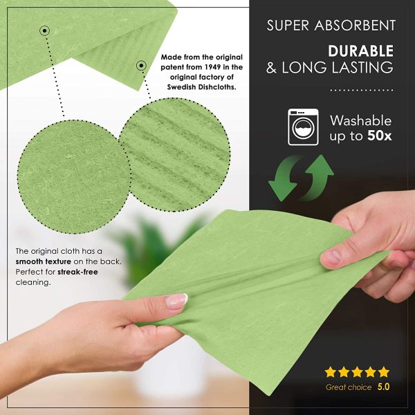 Swedish Dishcloths Eco Friendly Reusable Sustainable Biodegradable Cellulose Sponge Cleaning Cloths for Kitchen Dish Rags Washing Wipes Paper Towel Replacement Washcloths (10 Pack Apple Green) - Image 8