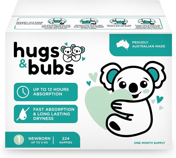 Hugs & Bubs, Size 1 Newborn nappies (up to 5kg), 224 nappies, One Month Supply - Image 4