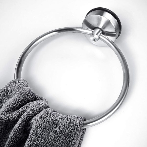 Suction Cup Towel Ring Holder for Bathroom Kitchen Storage Modern Shower Dish Round Towel Ring Hanger Stainless Steel No Tools Required,Brushed Finish - Image 6