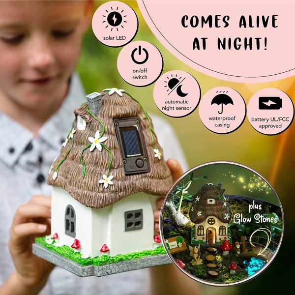 Fairy Garden Accessories Kit - Miniature House and Figurine Set for Girls, Boys, Adults - With Magical Glow in the Dark Pebbles and Solar LED Lights - Image 4