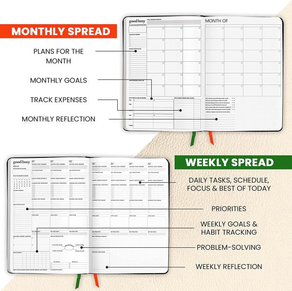 Good Busy 12-Month Undated Weekly Planner (B5 7"X10" Faux Leather Softcover) Black | Increase Productivity Happiness Gratitude Focus & Save Time Achieve Goals Reduce Anxiety Problem-Solve w/ Mind Maps - Image 3