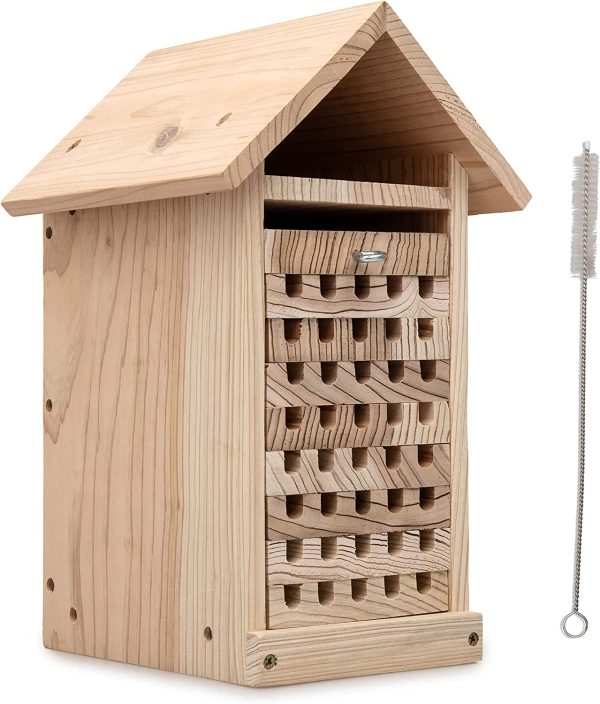 Conich Mason Bee House Premium Japanese Sugi Cedar Wood, Large Insect Hotel, Reusable - Perfect for Garden, Nesting Native, Solitary Bees Comes Complete with A Cleaning Brush and Starter Guide - Image 6