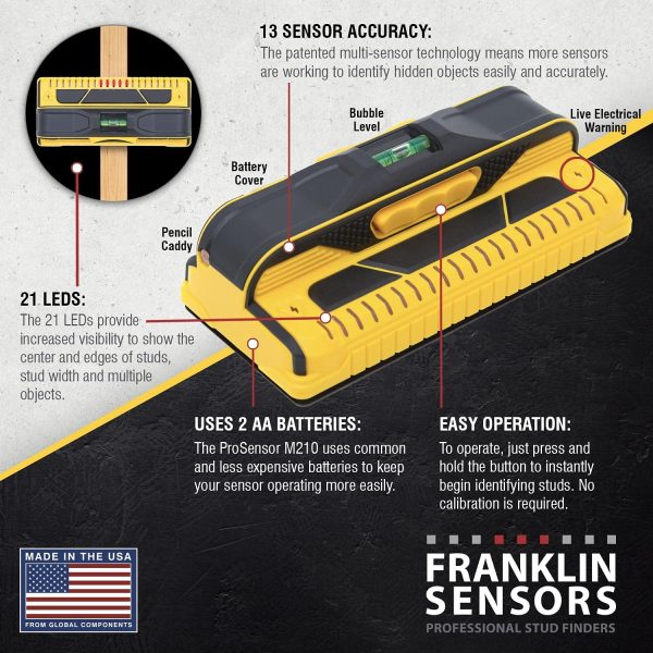 ProSensor M210 Professional Stud Finder with 13-Sensors for the Highest Accuracy Detects Wood & Metal Studs with Incredible Speed, Yellow - Image 4