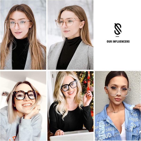 SOJOS Oversized Square Anti Blue Light Blocking Glasses For Women Thick Computer Eyeglasses Double Metal Studs SJ5053 - Image 4