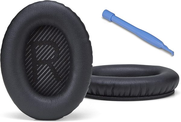 Replacement Ear Cushions for Bose Quiet Comfort 35 (QC35) and QuietComfort 35 II (QC35 II) Headphones. Complete with QC35 Shaped Scrims with 'L and R' Lettering (QC35/QC35 II Ear Pads, Black) - Image 2