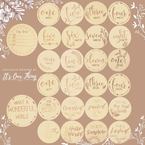 Wooden Baby Monthly Milestone Cards | Baby and Pregnancy Announcement | 13 Double-Sided Hand-Crafted Circles with a Larger Customizable Disc | Including Weeks/Months | Baby Shower Gifts | Photo Prop - Image 6