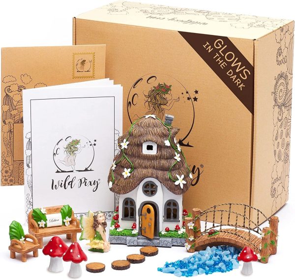 Fairy Garden Accessories Kit - Miniature House and Figurine Set for Girls, Boys, Adults - With Magical Glow in the Dark Pebbles and Solar LED Lights - Image 2