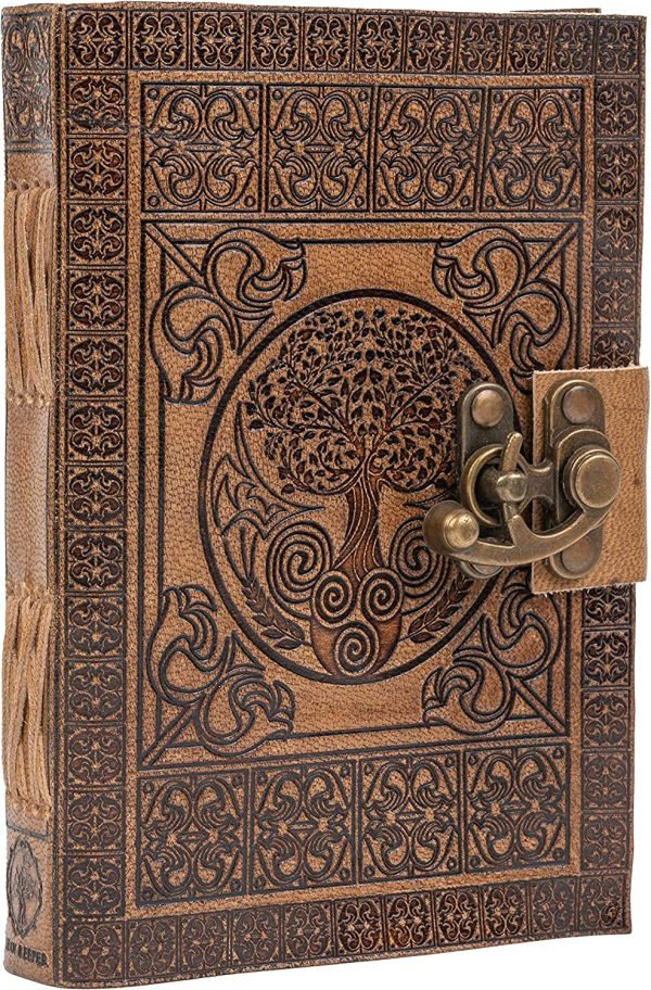 Leather Journal Handmade by DreamKeeper - Celtic Embossed Travel Journal - Original Antique Tree of Life Design - Plain Paper Notepad - Beautifully Crafted Note Book to Gift Or Share Life's Adventures - Image 5