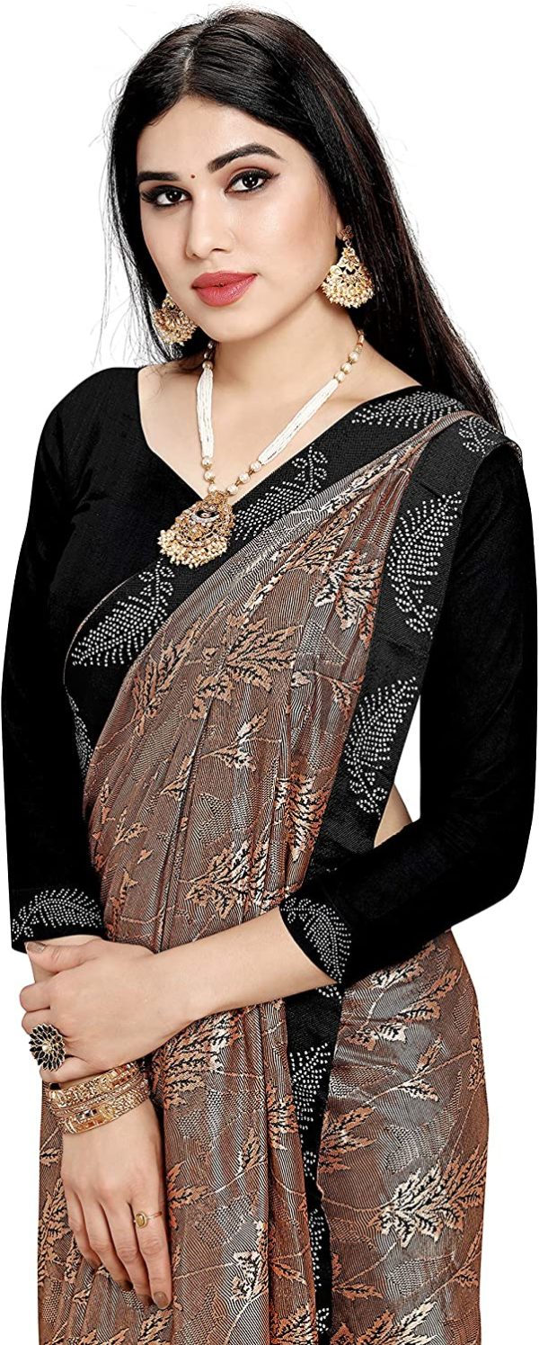 CRAFTSTRIBE Georgette Floral Print Brown Indian Ethnic Saree for Women