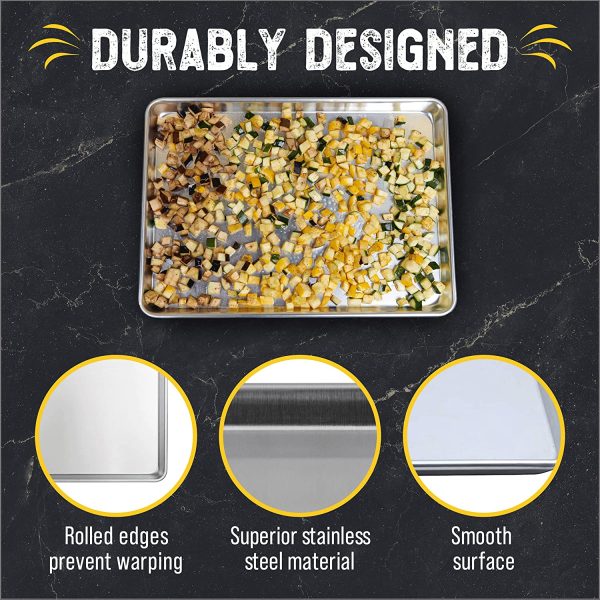 Stainless Steel Quarter Sheet Pan Twin Pack - 2 Small Baking Sheets 9 ? x 13 Inches - Non Warping Heavy Duty Rimmed 1/4 Sheet Pans for Baking - Image 4