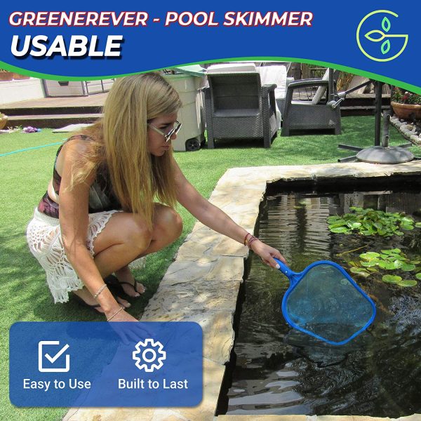 Greenerever Pool Skimmer Net with Pole (100 cm) | Hot Tub Spa Leaf Cleaner Net | Plastic Framed Fine Mesh Net | Easily Removes Leaves, Debris, Small Particles from Pools, Spas, Hot Tubs, Ponds - Image 6