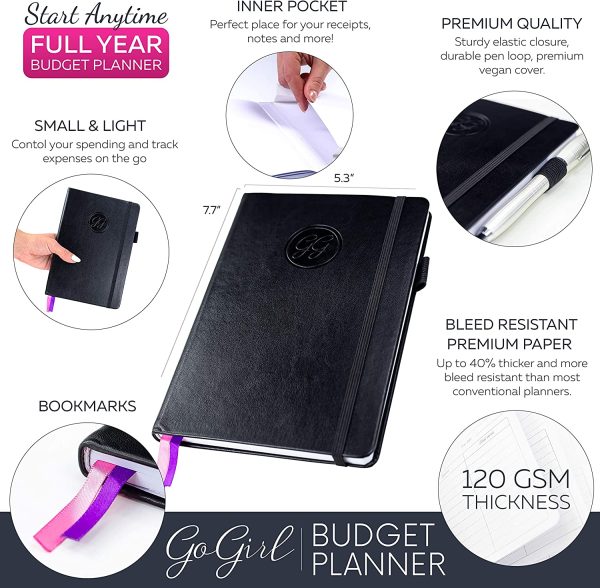 GoGirl Budget Planner - Monthly Financial Planner Organizer Budget Book. Expense Tracker Notebook Journal to Control Your Money. Undated - Start Any Time, 5.3" x 7.7", Lasts 1 Year Compact (5.3" x 7.7") - Smaller than A5 Black - Image 4