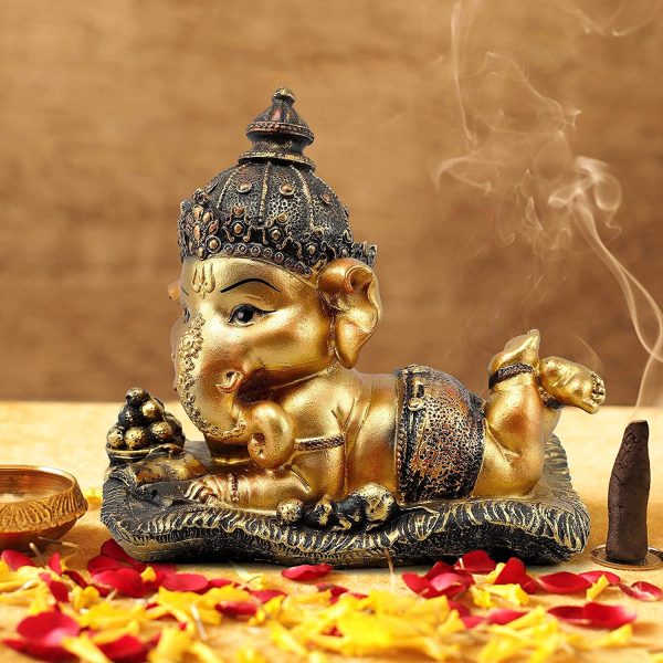 Tied Ribbons Ganesh Idol for Home D??cor Decorative Ganesha Statue Decoration Item (16 cm X 12.9 cm) - Hindu Elephant God Sculpture Figurines - Image 5