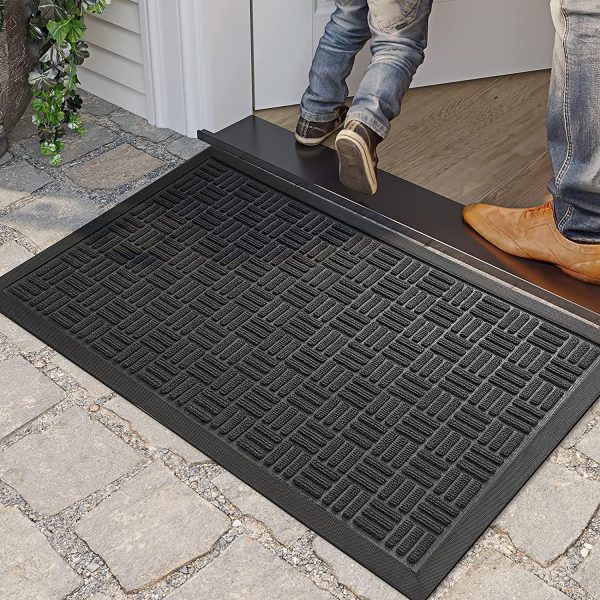 McoMco Gray Front Door Mats, 75cm*45cm, All Weather Entry and Back Yard Door Mat, Indoor and Outdoor Safe, Slip Resistant Rubber Backing, Absorbent and Waterproof, Dirt Trapping Rugs for Entryway