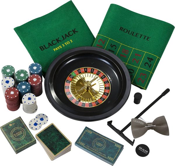 Talking Tables Casino Night Kit Poker, Blackjack, Roulette-Gambling Set for Adults, Gifts for Him | Contains Game Mat, Chips, Money, Balls, Playing Cards, Mixed, Multicolour - Image 4