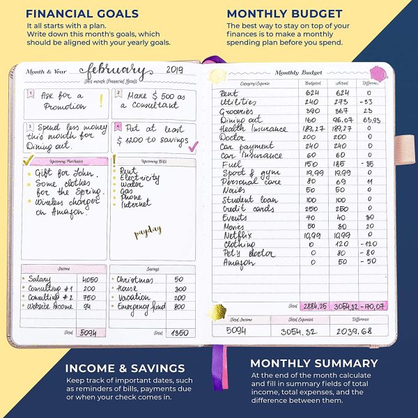 GoGirl Budget Planner - Monthly Financial Planner Organizer Budget Book. Expense Tracker Notebook Journal to Control Your Money. Undated - Start Any Time, 5.3" x 7.7", Lasts 1 Year Compact (5.3" x 7.7") - Smaller than A5 Black - Image 7