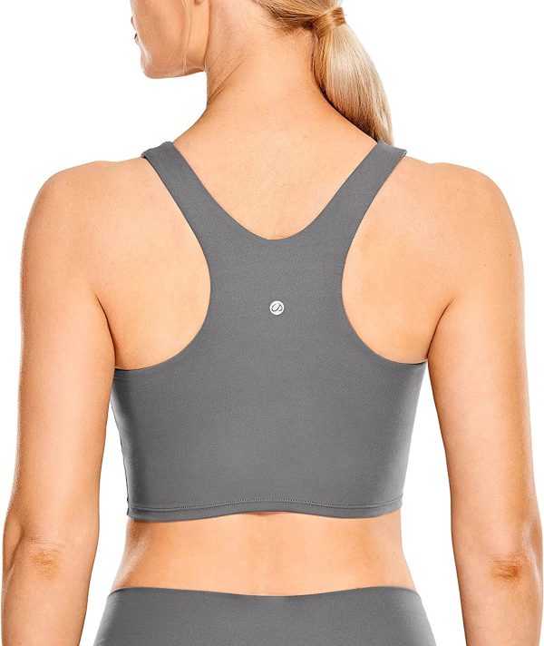 CRZ YOGA Women's High Neck Longline Sports Bra Racerback Crop Top Yoga Tank Top with Built in Bra