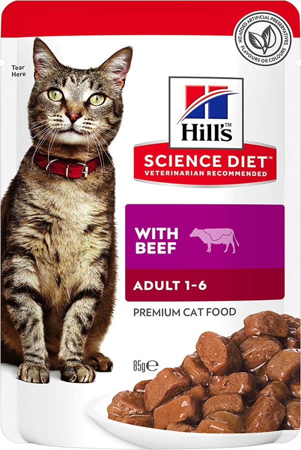 Hill's Science Diet Adult Wet Cat Food, Beef, 85g, 12 Pack, Cat Food Pouches - Image 4