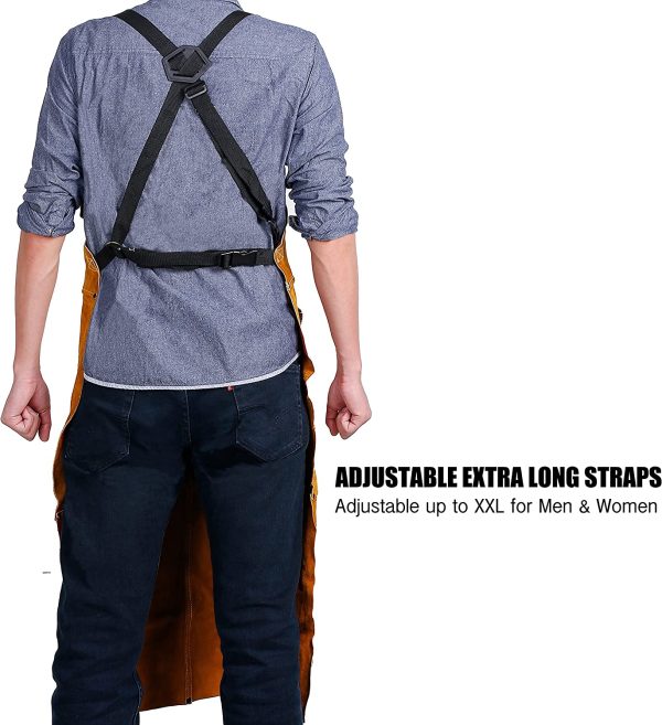 Leather Welding Apron with 6 Pockets - Heat & Flame-Resistant Apron, 24'' X 42'', Adjustable M to XXXL - Image 3