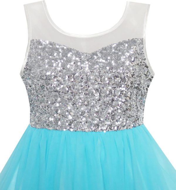 Sunny Fashion Girls Dress Sequin Mesh Party Wedding Princess Tulle Size 7-14 Years - Image 3